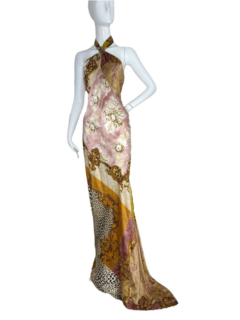 Roberto Cavalli 2005 patchwork silk maxi gown dress
